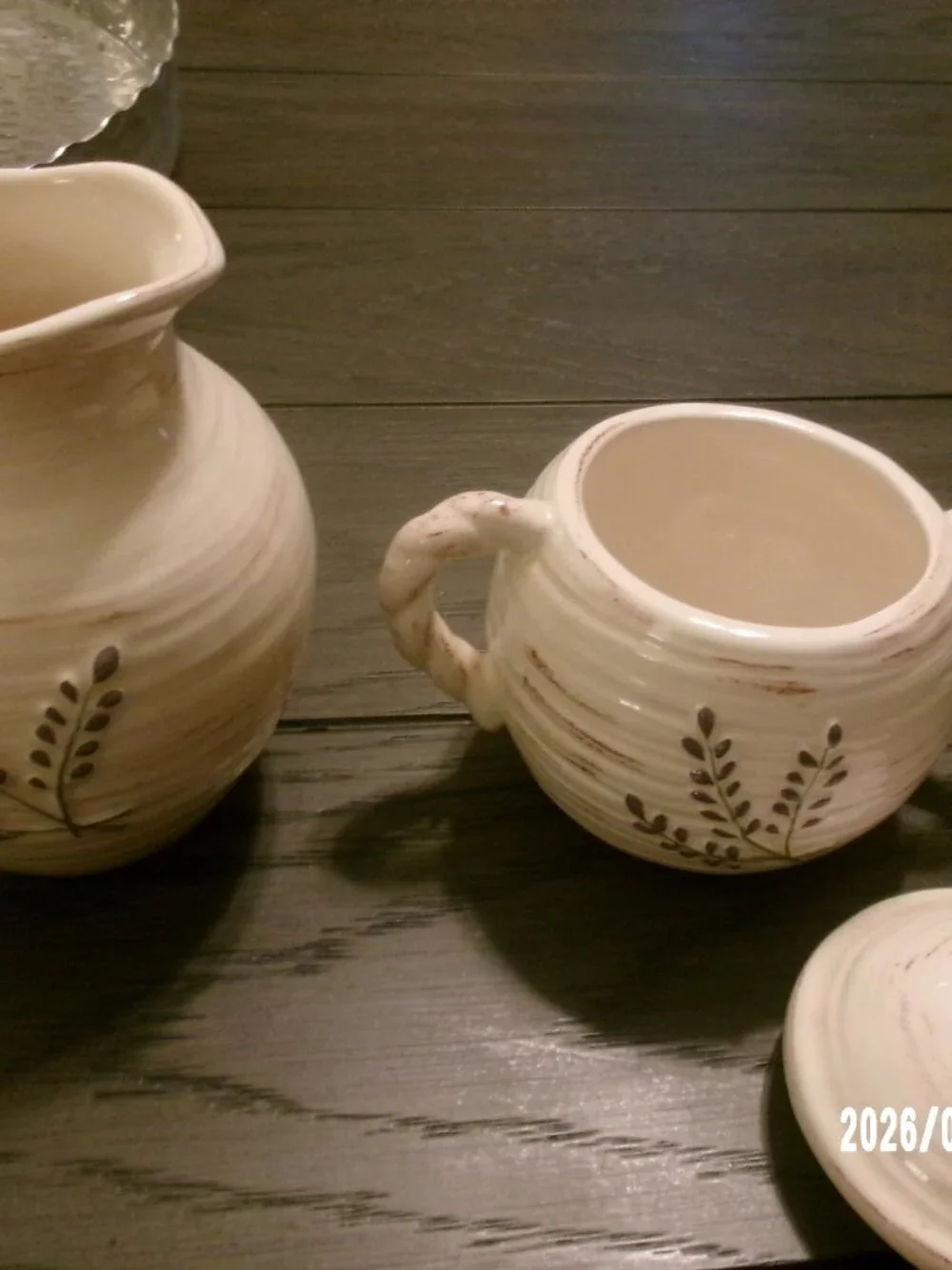 MWW World Market Cream and Lidded Sugar Bowl Set Ceramic - Lilac Flowers